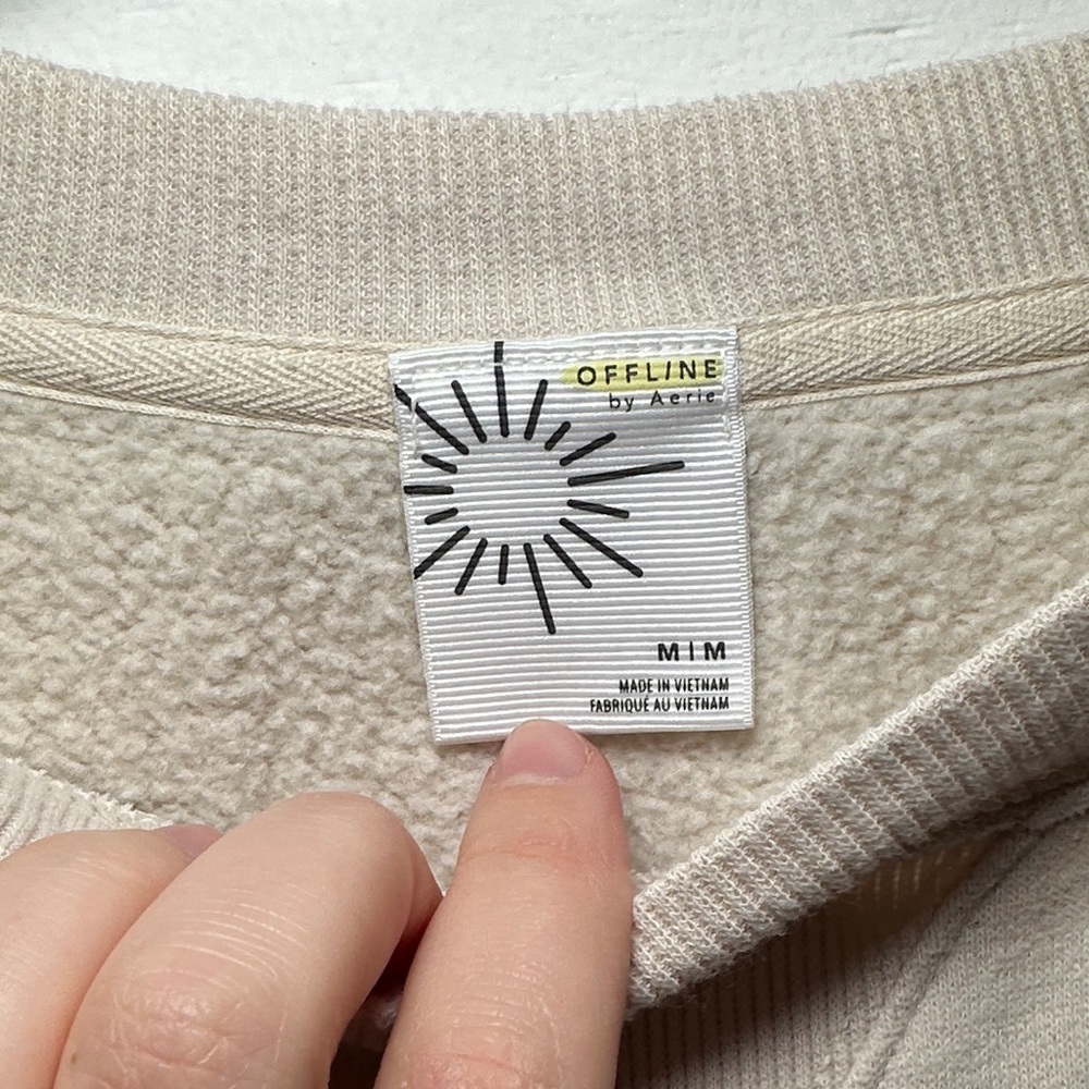 Offline by Aerie Beige Cloud Fleece Cropped Crewneck Sweatshirt - Picture 3 of 9
